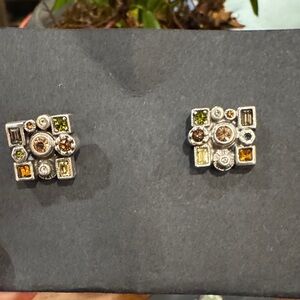 Chic Silver and Multicolor Gemstone Earrings